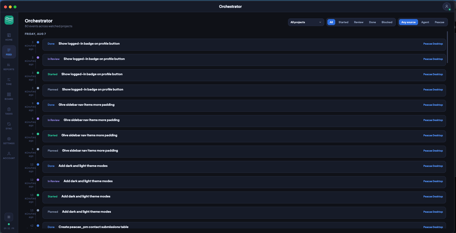 Cloud Orchestrator activity feed