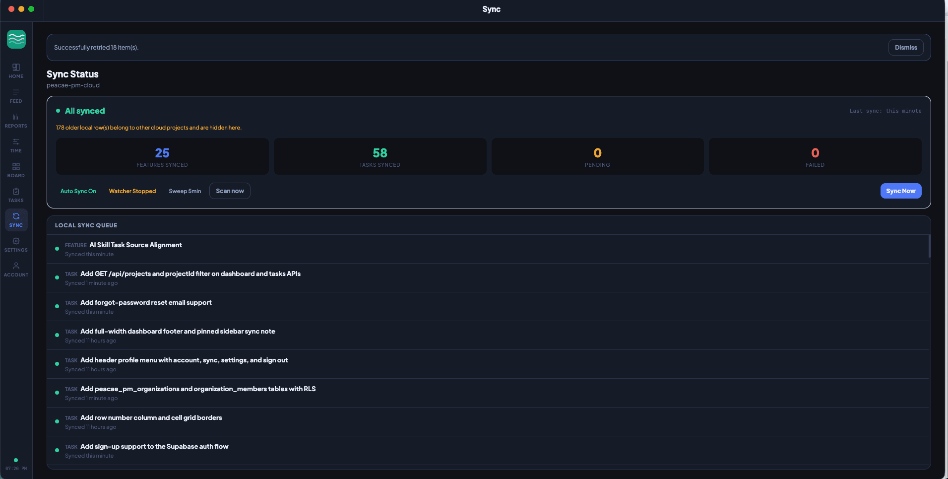 Desktop Sync Status with healthy queue